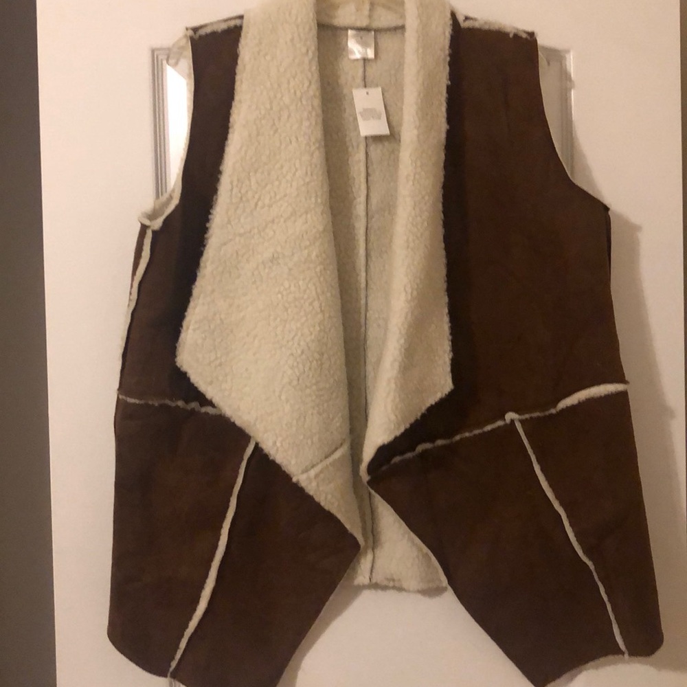 Faux fur, faux suede draped vest